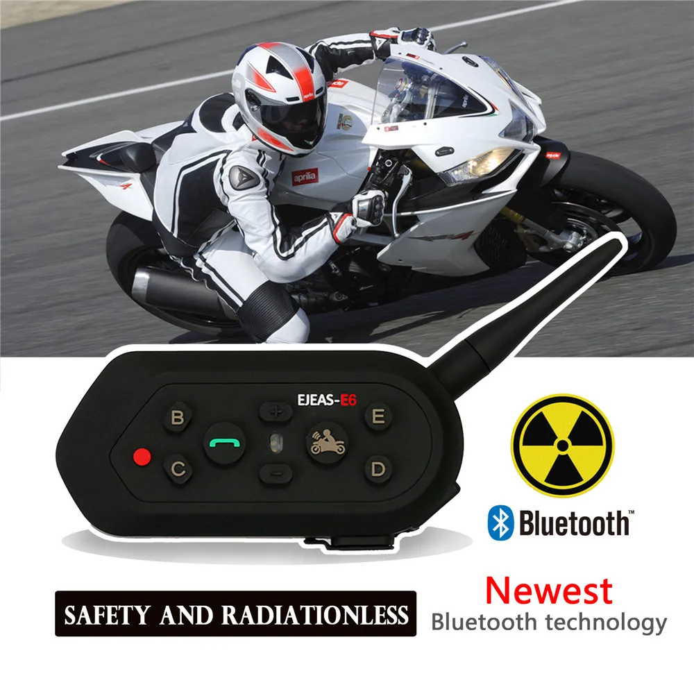 2 шт. ejeas E6 1200 м 6 человек Bluetooth Мотоциклетный домофон гарнитура для полуполного