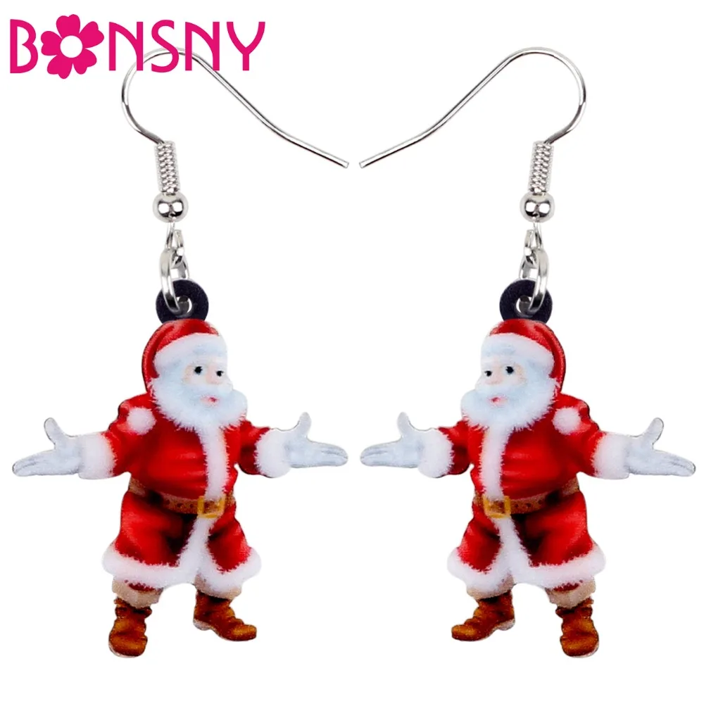 

Bonsny Acrylic Christmas Happy Santa Claus Father Earrings Drop Dangle Decoration Jewelry For Women Girls Teens Gift Charms 2018