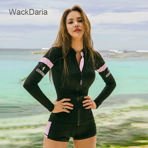 Женский купальник WackDaria, из 3 предметов, с длинным рукавом, с принтом в стиле пэчворк, летний