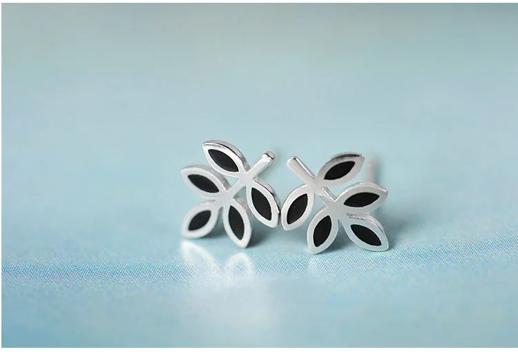 Серьги гвоздики в виде черных листьев серебро 925 пробы|jewelry anklet|jewelry worldjewelry stores