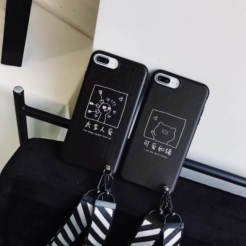 ORYKSZ 3D Cartoon Pig Patterned Phone Case For iPhone 7 Hang Rope Soft Cases Back Cover Coque iPhoneX 8 6 6s plus |