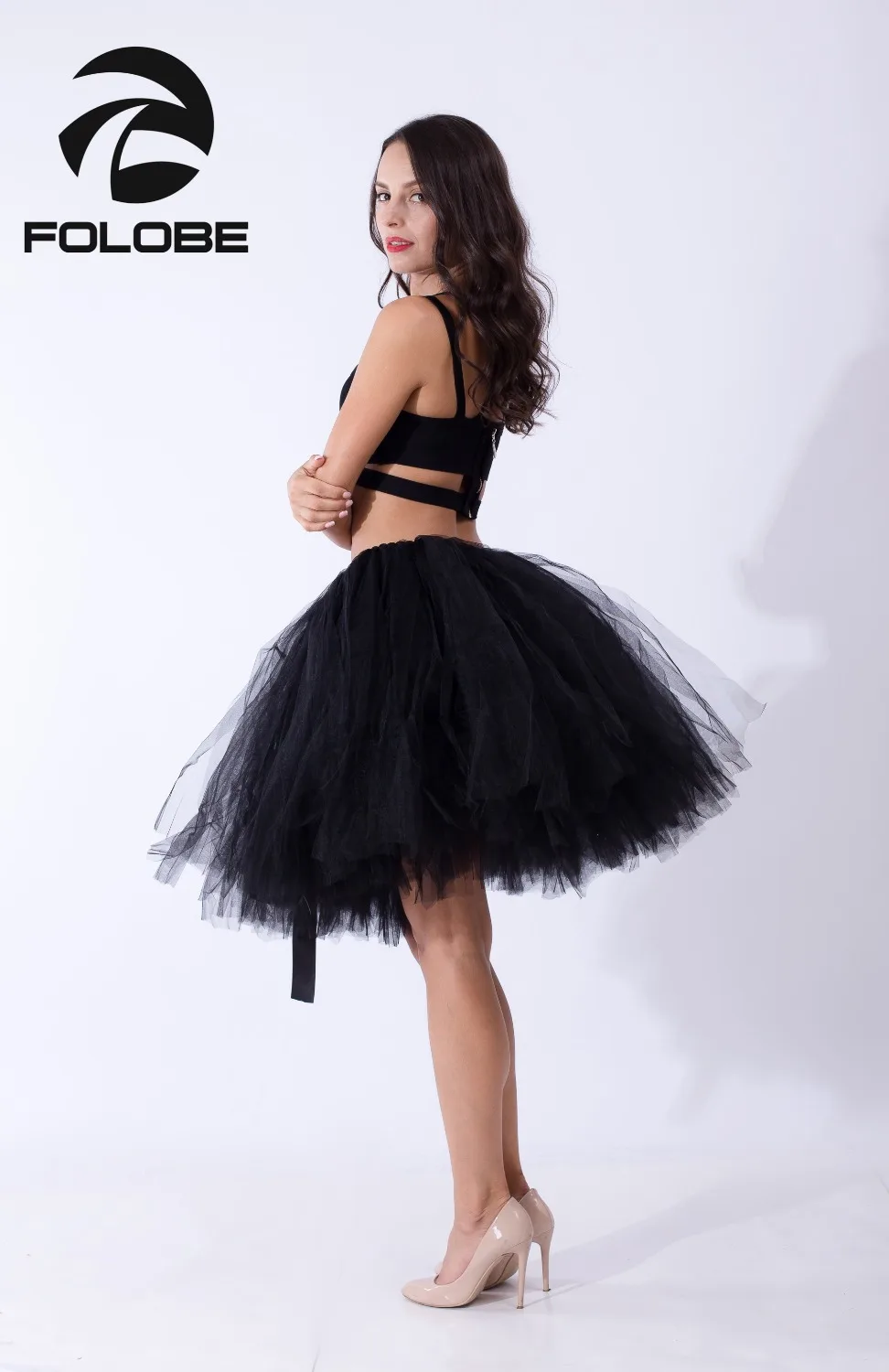 FOLOBE/черные юбки пачки ручной работы из тюля средней длины Женские Бальные