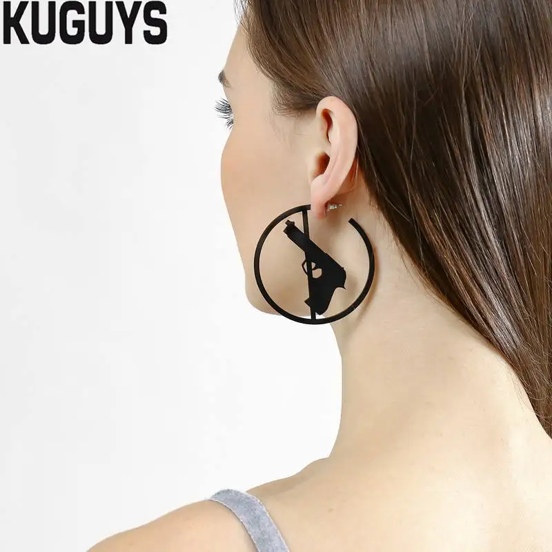 Женские большие серьги KUGUYS Hyperbole модные черные акриловые гвоздики ювелирные