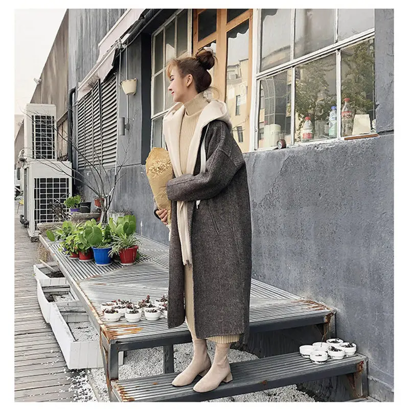 Женское шерстяное пальто с капюшоном Abrigos однотонное повседневное секциями