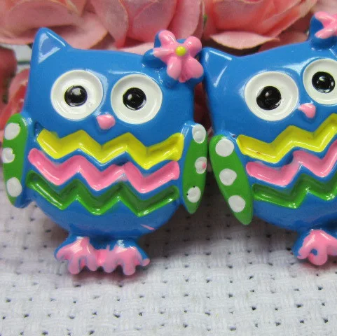 

10pcs/lot Cute blue owl Resin Cabochon Flat Back Girls Hair Bow Center Making Boys Crafts DIY 24*20mm