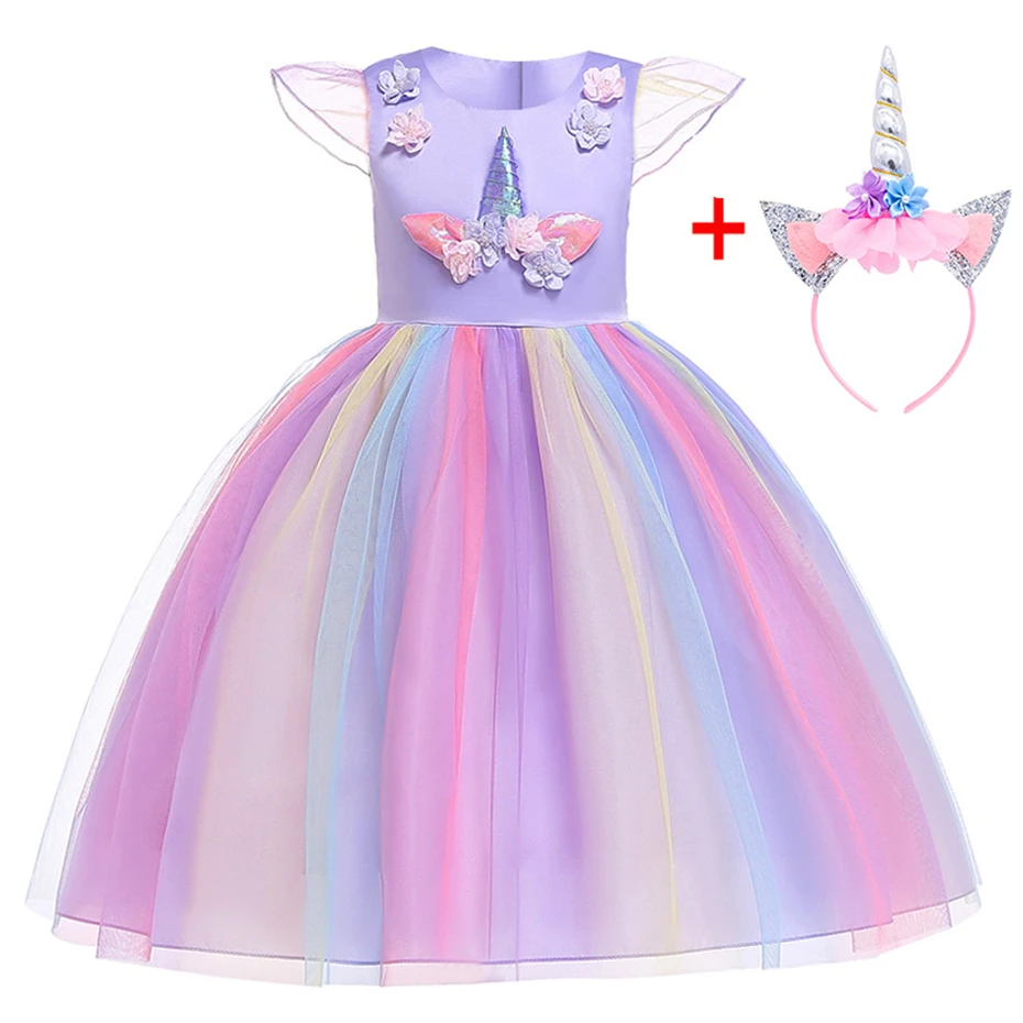 Brithday Dress Fancy Girls Christmas Unicorn Party Flower Girl Elegant Cinderella Costumes Summer Dresses for girl | Детская одежда и