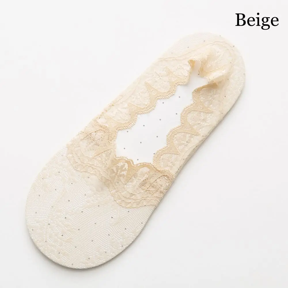 beige Новые кружевные Нескользящие короткие носки с цветами женские летние эластичные удобные женские нескользящие невидимые короткие носки до лодыжки чулочно-носочные изделия - Цвет: beige
