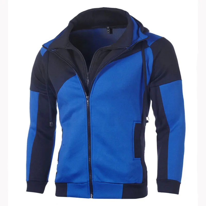 Spring Fall Male Cardigan Hoodies Coat Long Sleeve Hooded Sweatshirt Patchwork Double Zipper Jacket Men Sportwear Outwear MY110 | Мужская