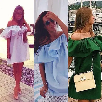 Женская туника с открытыми плечами Boho Сексуальная мини-рубашка оборками на