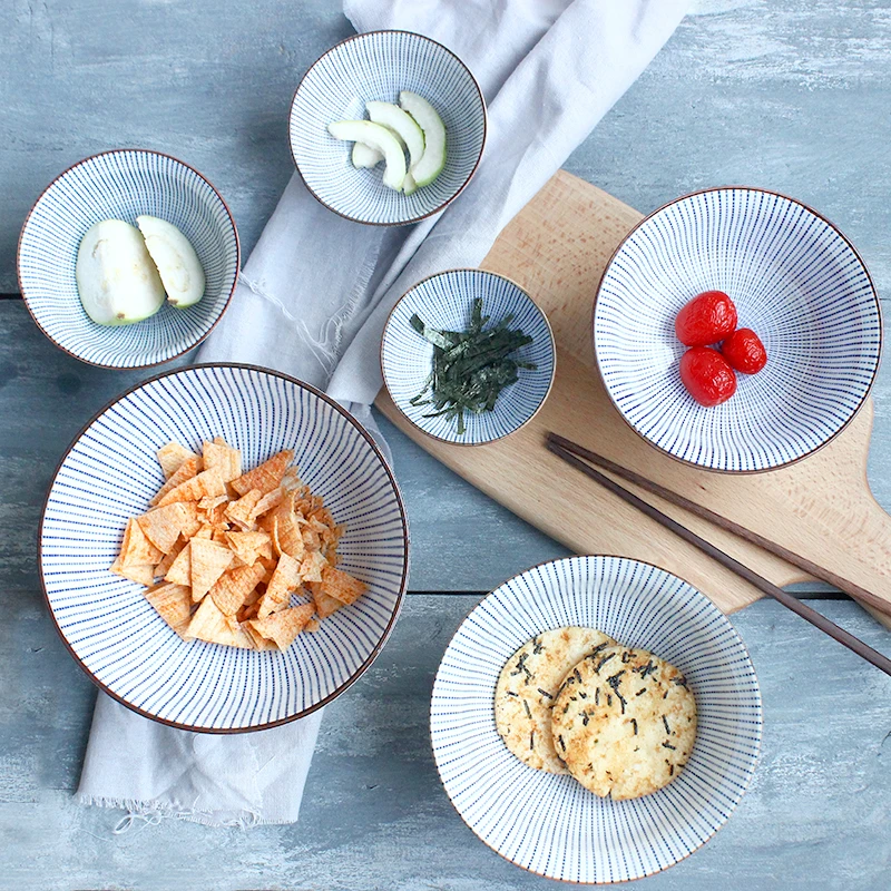 Миска керамическая в японском стиле с голубым акцентом миска для риса домашний