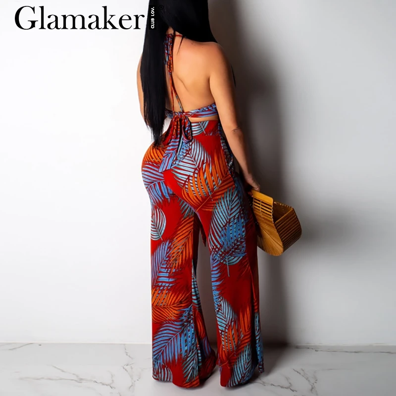 Женский Длинный комбинезон Glamaker пикантный с лямкой на шее размера плюс летний