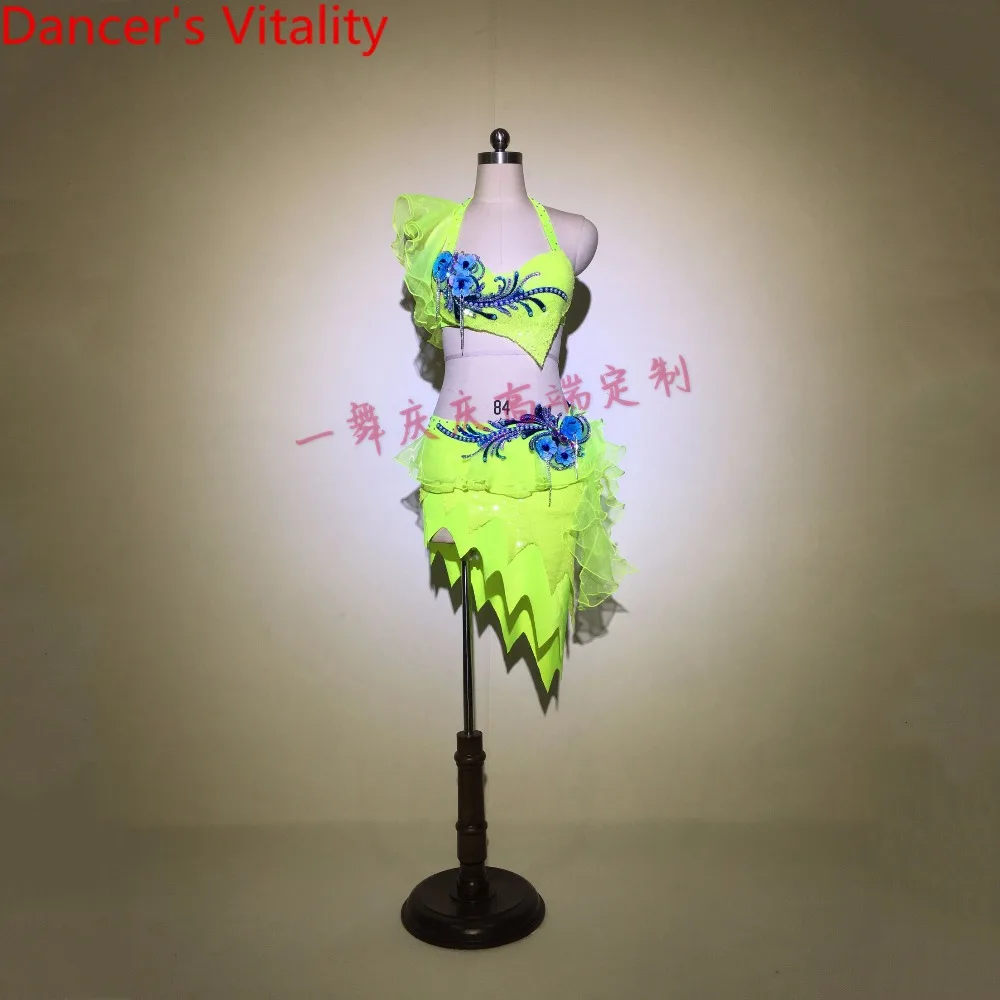 

Customized New Belly Dance Sheer Bra Diamond Skirt Women Oriental Indian Drum Dance Group Competition Performance Costume Outfit