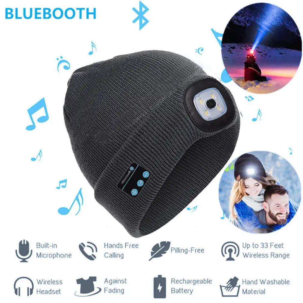 4Led светильник головная лампа Bluetooth наушники для воспроизведения музыки зарядка через usb теплая шапка для улицы Новинка