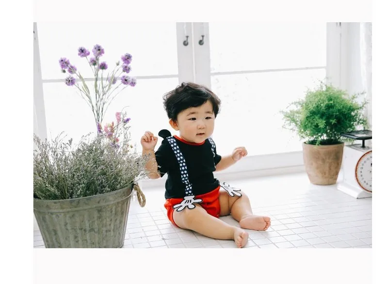 Disney summer short sleeve Triangle briefs baby girl Bodysuits Mickey Mouse Cartoon Cotton baby One-Pieces Newborn Thin rompers