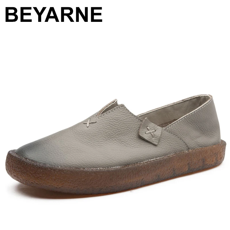 

BEYARNENew Fashion Loafers Black Red Women Handmade Shoes Woman Genuine Leather Soft Casual Flat Shoes for Womenballet FlatsE039