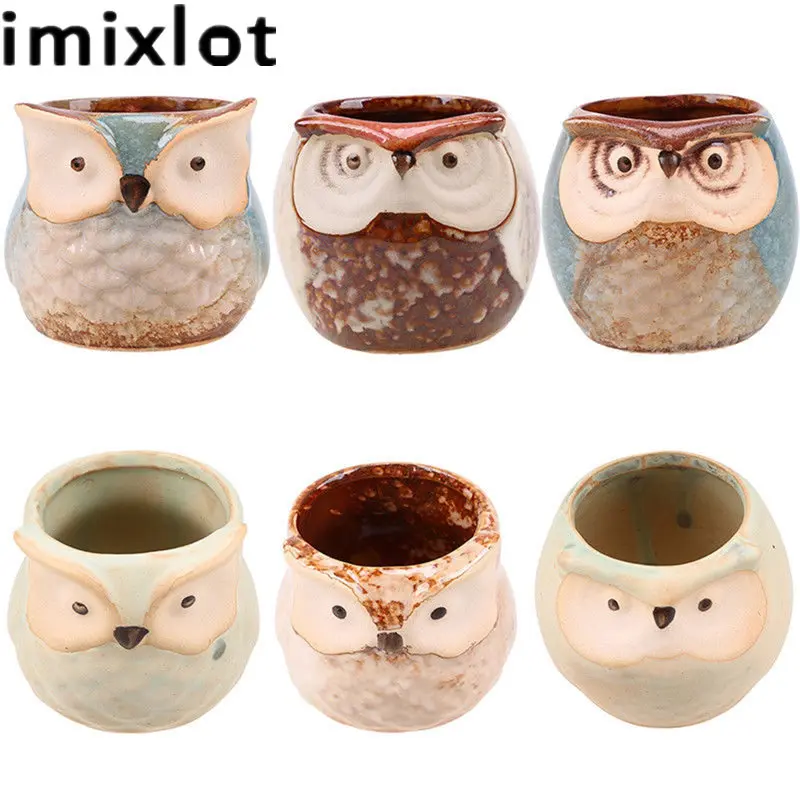 Imixlot мультфильм сова формы глянцевый керамический цветочный горшок для