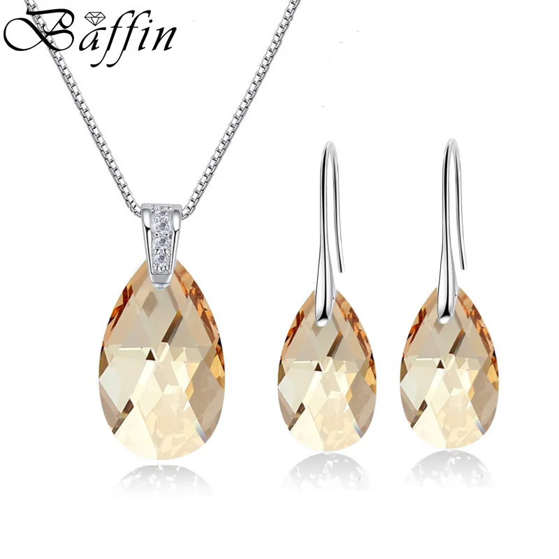 BAFFIN оригинальные кристаллы от Swarovski Ювелирные наборы Серебряный Цвет капли кулон ожерелье Висячие серьги для женщин Joyas - Окраска металла: Crystal Gold Shadow