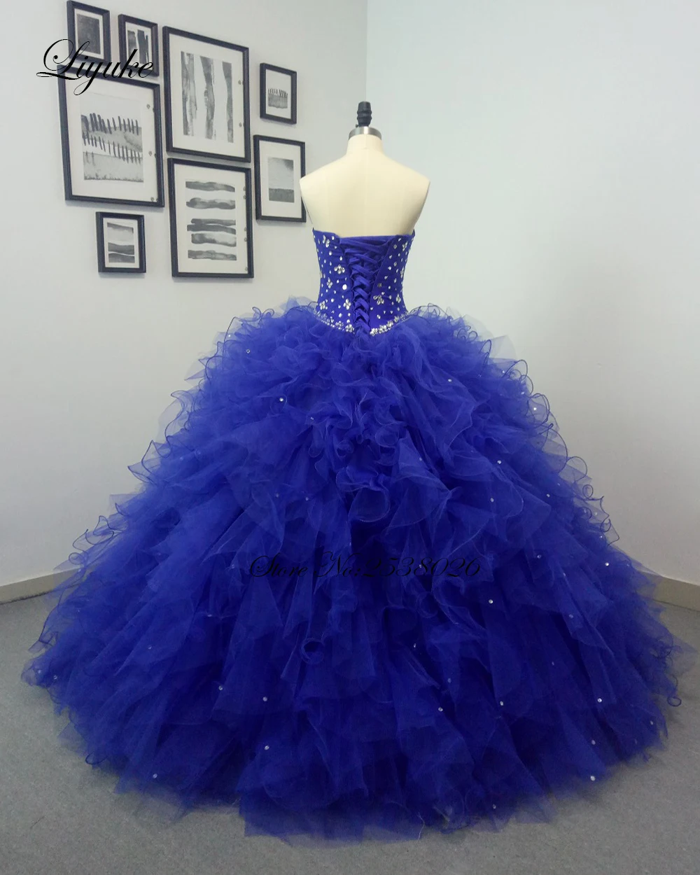 Фото Liyuke очаровательное бальное платье без бретелек на заказ, платья Quinceanera со стразами и кристаллами сзади на шнуровке №5