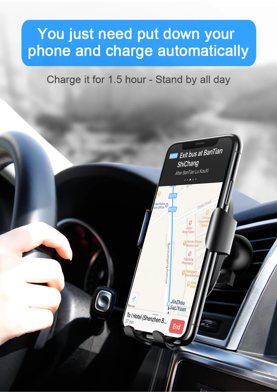 Автомобильное крепление Qi Беспроводной Зарядное устройство для iPhone X 8 плюс