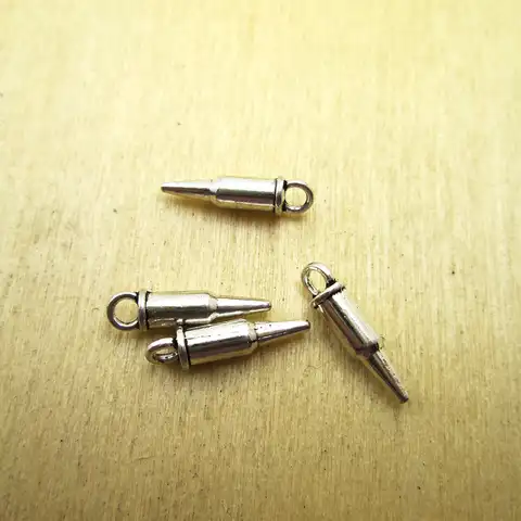 60 шт. 15x3 мм подвеска «пуля» 3D мини-подвески в виде пули Шарм «сделай сам» ожерелье/браслеты Подвески антикварный серебристый тон