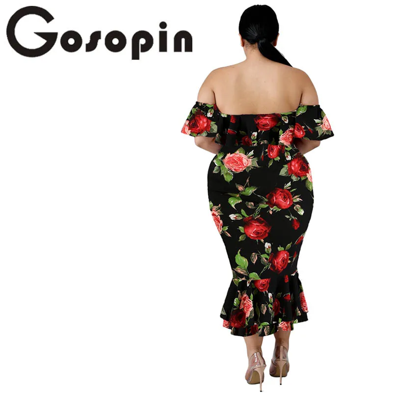 Gosopin платье Русалочки с цветочным принтом плюс размер открытыми плечами XXXL Bodycon