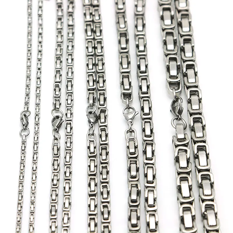 

5pcs New Style 2.6mm 4mm 5mm 6mm 8mm Men Chain Silver Tone 316 Stainless Steel 22inch Byzantine Box Link Necklace
