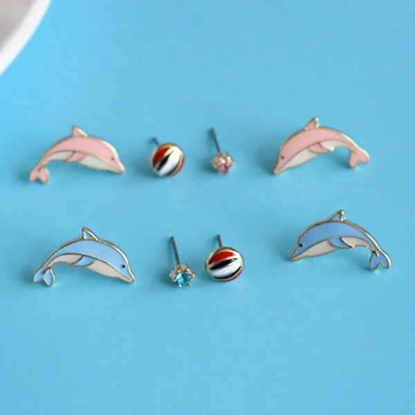 Бесплатная доставка 10 компл./лот модные аксессуары эмали Dolphin Stud Earrings Set |