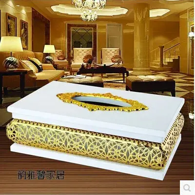 

European luxury gold-plated metal tissue box wooden tissue box tissue holder for home decorationZJH005