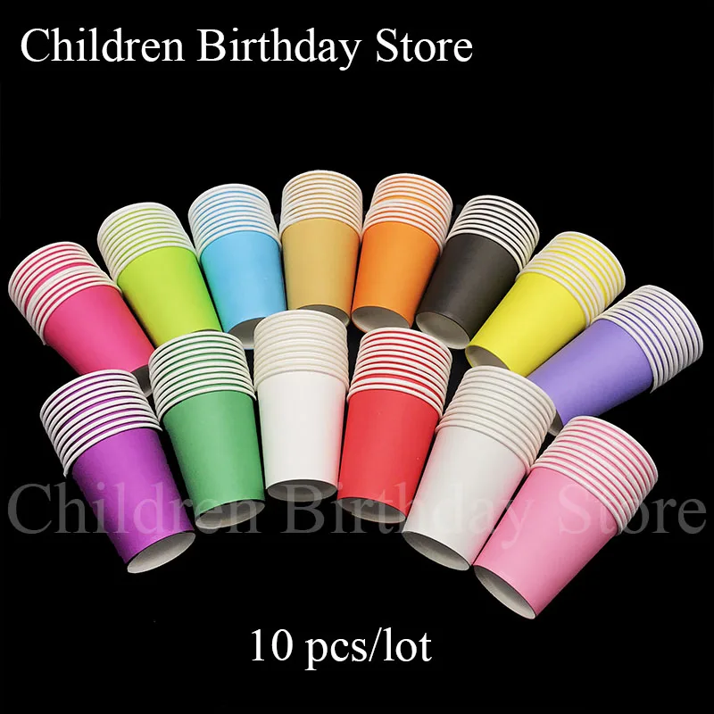 

10pcs solid color disposable cups plain color theme birthday party decorations pure color paper cups
