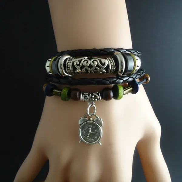 Новый модный винтажный будильник с деревянными бусинами очаровательный браслет