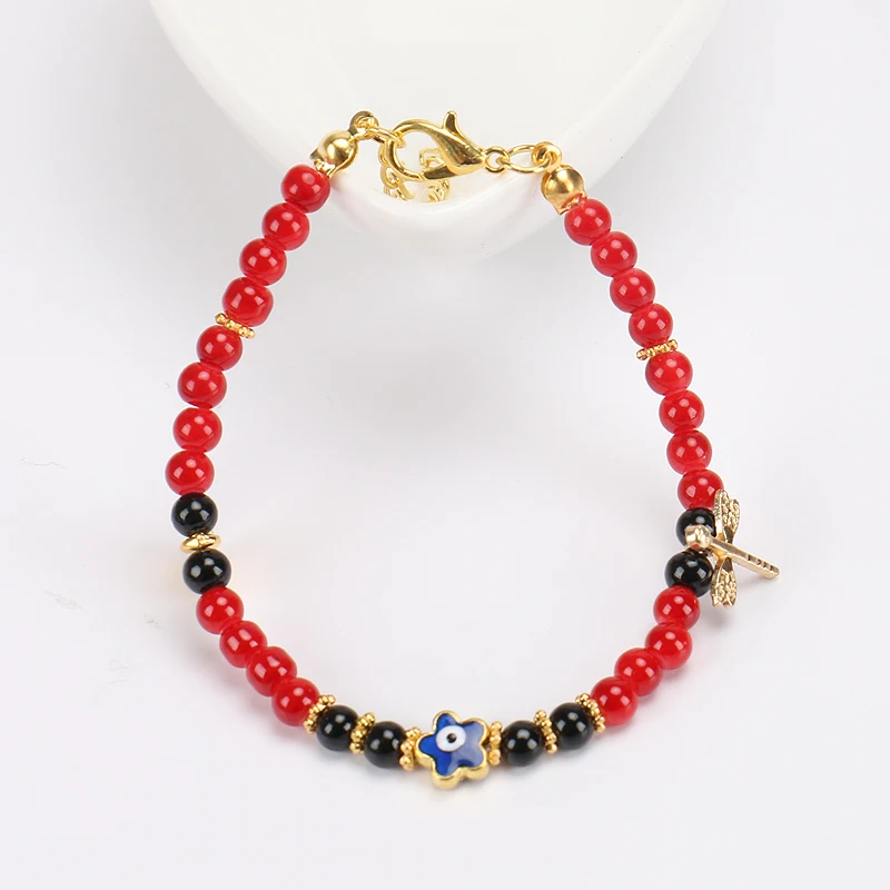 Lucky браслет evil eye 3 цвета камень Бусины с крокодиловой Подвеска стрекоза турецкий