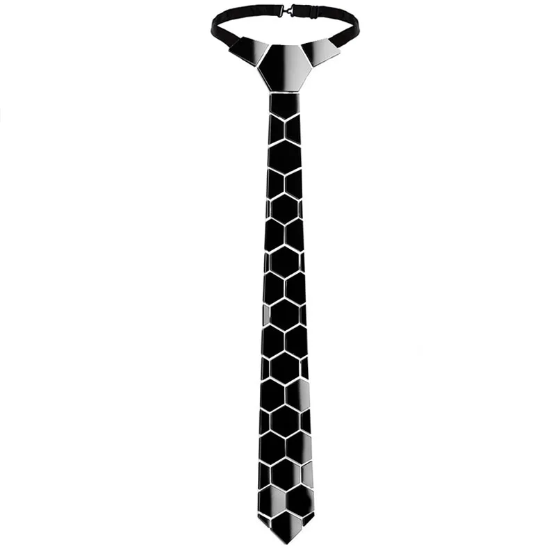 Instagram Brand Handmade Glossy Black Necktie Hexagonal Men Ties Luxury Wedding Groom Fashion Accessory Bling Bling Cravatte