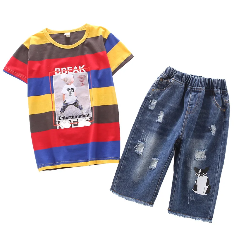 Boys Sets Summer Sport Suits Big Alphabet Kids Track Black Gray Color 4-12 14 Ages Girls Clothes 10 12 Year |