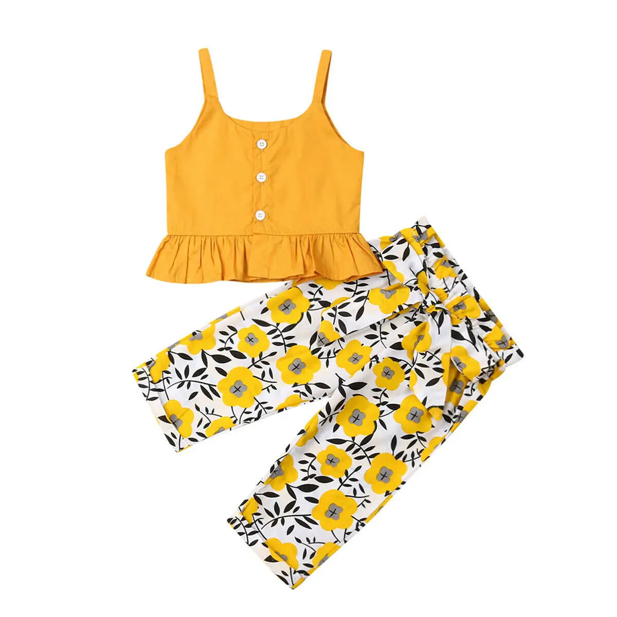 

Одежда для маленьких девочек, жилет, укороченный топ, штаны с цветочным рисунком, летние праздничные детские безрукавки