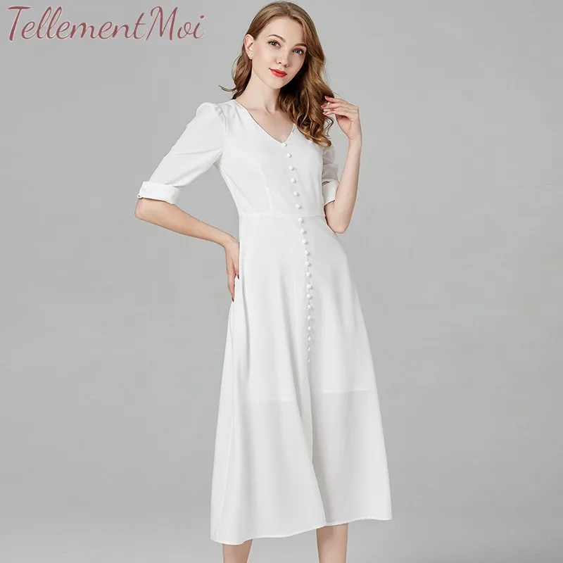 Summer White Dress Women V Neck Short Sleeve Office Lady Elegant Casual Solid Long Dresses Vestidos 2019 New Fashion | Женская одежда