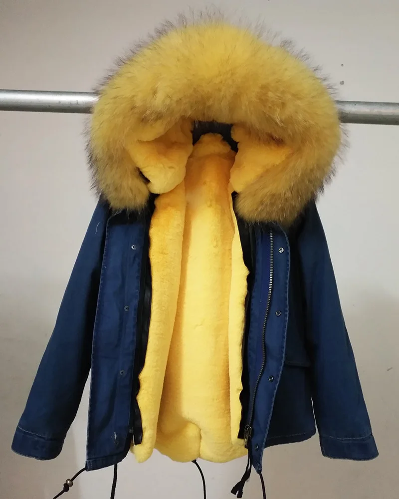 yellow fur Зимняя куртка женская Куртка парка с натуральным мехом енота воротник с капюшоном Женская Толстая теплая меховая верхняя одежда Брендовое качество - Цвет: yellow fur