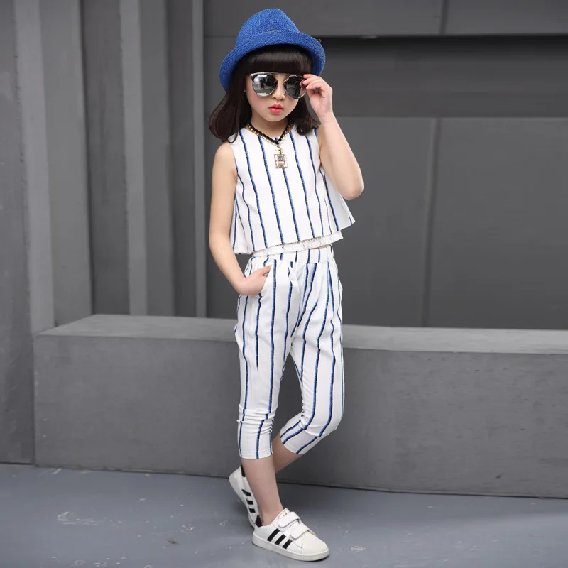 Комплект одежды для девочек милый комплект топ и штаны модная детская одежда 2-7