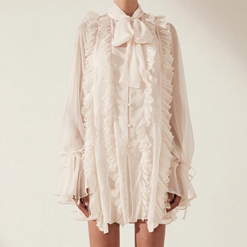 Шифоновое платье с завязкой в виде банта расклешенными рукавами | Женская одежда