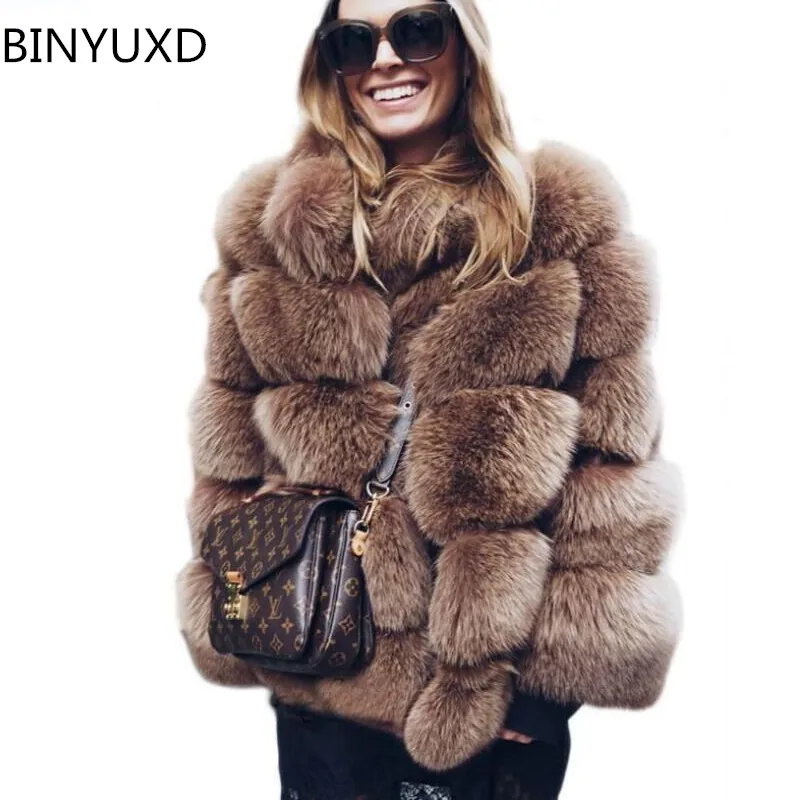 BINYUXD высококачественное плотное розовое пальто из искусственного меха для