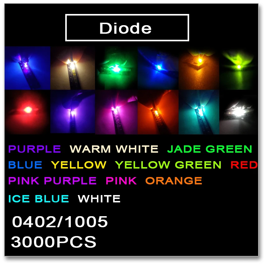 JASNPROSMA 0402 1005 SMD LED 3000 шт. красный оранжевый желтый зеленый нефрит Ледяной Синий