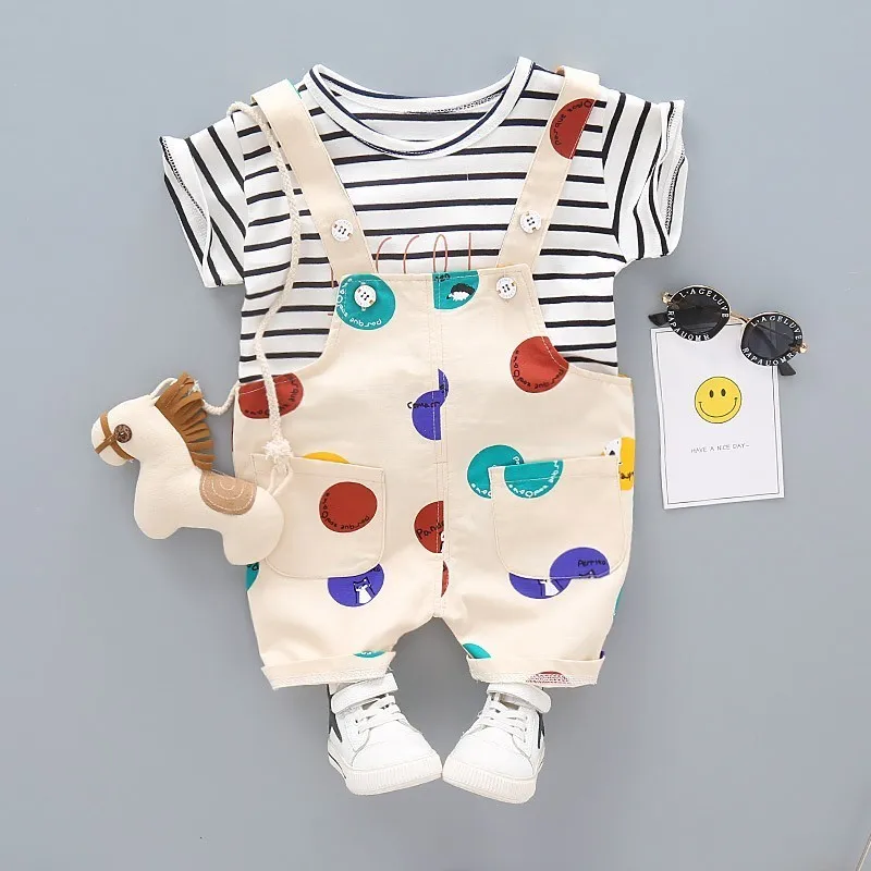 XY tiaowen Beige Летняя одежда для маленьких мальчиков и девочек для отдыха, Костюмы-комбинезон с длинными рукавами, модная одежда для детей футболка в полоску с короткими рукавами для детей возрастом от 2 шт./компл. детский хлопковый спортивный костюм - Цвет: XY tiaowen Beige
