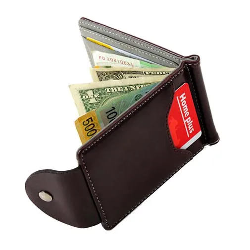 FGGS-Ultra-thin Slim Men Leather Money Clip Wallets ID Holder Brown |