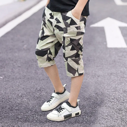 Camouflage Boy Shorts Teenager Summer Casual Mid Waist Cotton Bottom Children Geometric Short Pant Kids Trousers 4Y-14Y - Цвет: B2