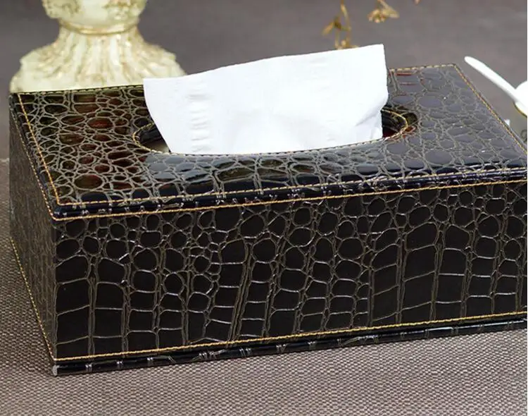 fashion brown Crocodile rectangle wooden leather napkin holder wood tissue box cover for home decor PZJH002 | Дом и сад