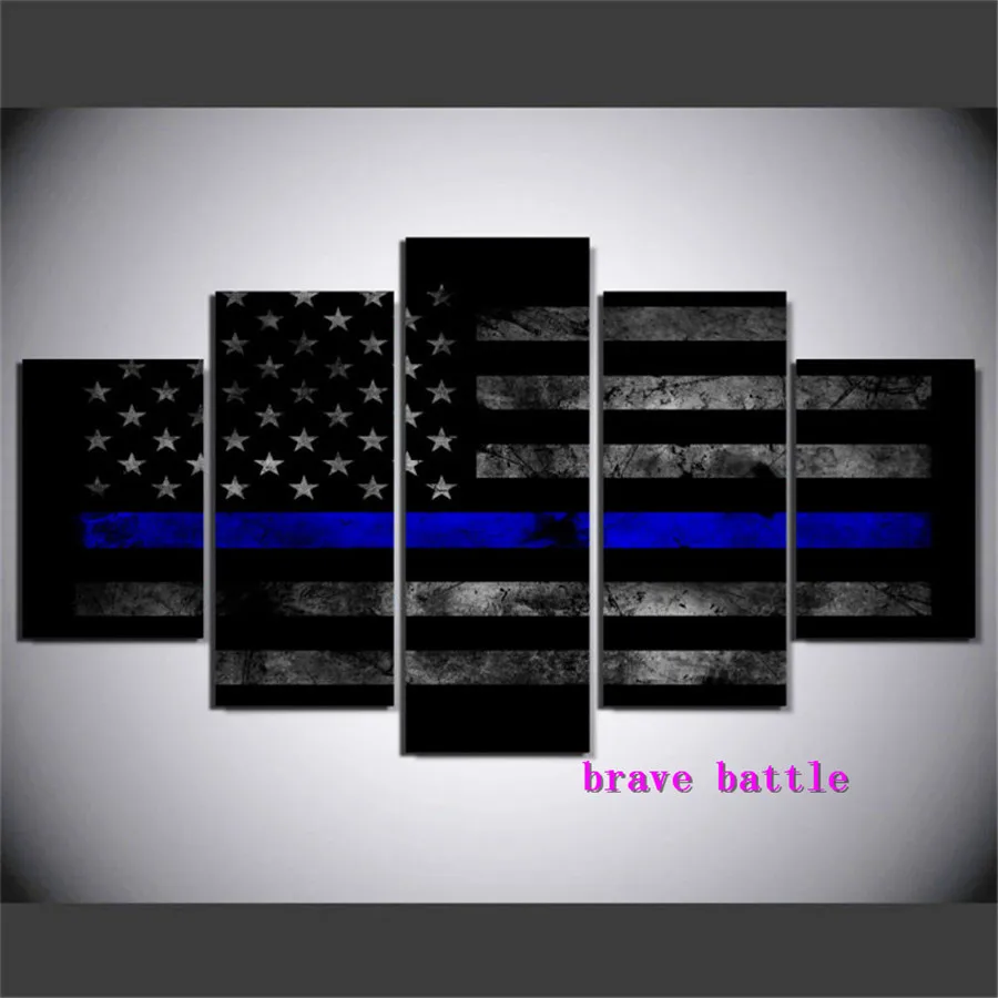 

Thin Blue Line American Flag Canvas Painting Living Room Home Decor Modern Mural Art Oil Painting#02