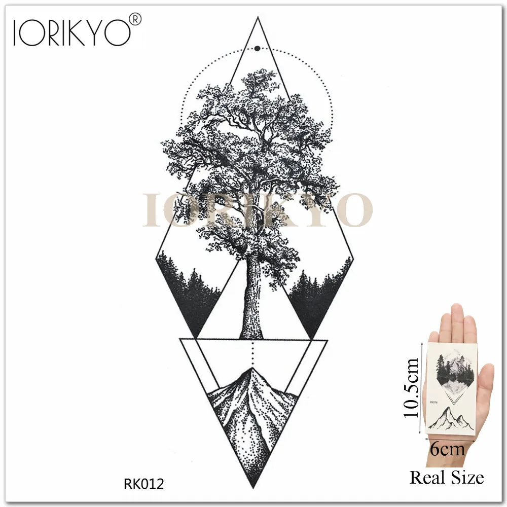 Iorikio, черная Геометрическая временная татуировка, женские наклейки, тело, рука, водостойкие татуировки, сосна, вершина Холма, мужские, лодыжки, поддельные татуировки, паста - Цвет: IRK012