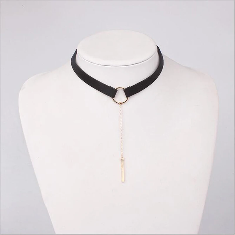 Мода Панк Готический Velvet Choker Ожерелья Длинная Цепь Газа Подвеска Длинное