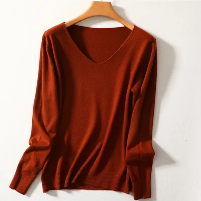 Мягкие свитера и пуловеры с v-образным вырезом для женщин, кашемировый теплый длинный рукав, весна-осень, пушистая кофта, топы, женские брендовые джемпер - Цвет: Caramel