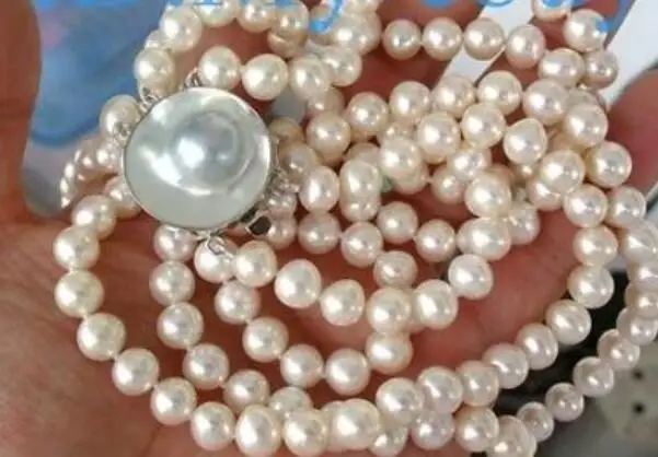 

Selling Jewelry>>>AA Luster 3 Strands 8-9mm White Freshwater Pearl Necklace Mabe Blister Clasp