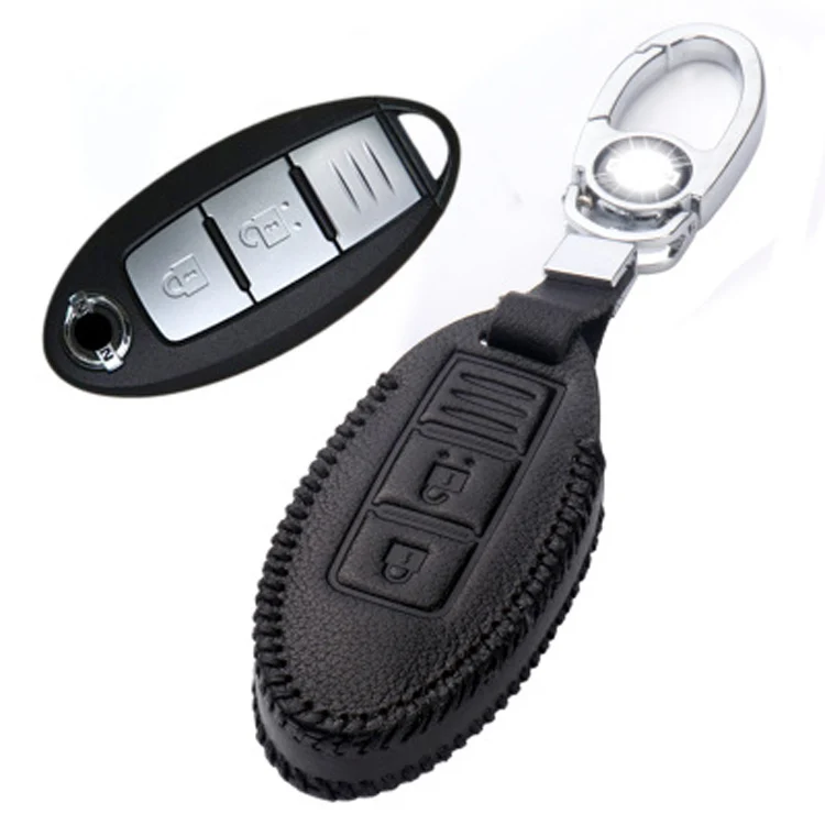 Совершенно новый кожаный чехол для ключей с 2 кнопками Nissan Series D|2 button|leather key fob